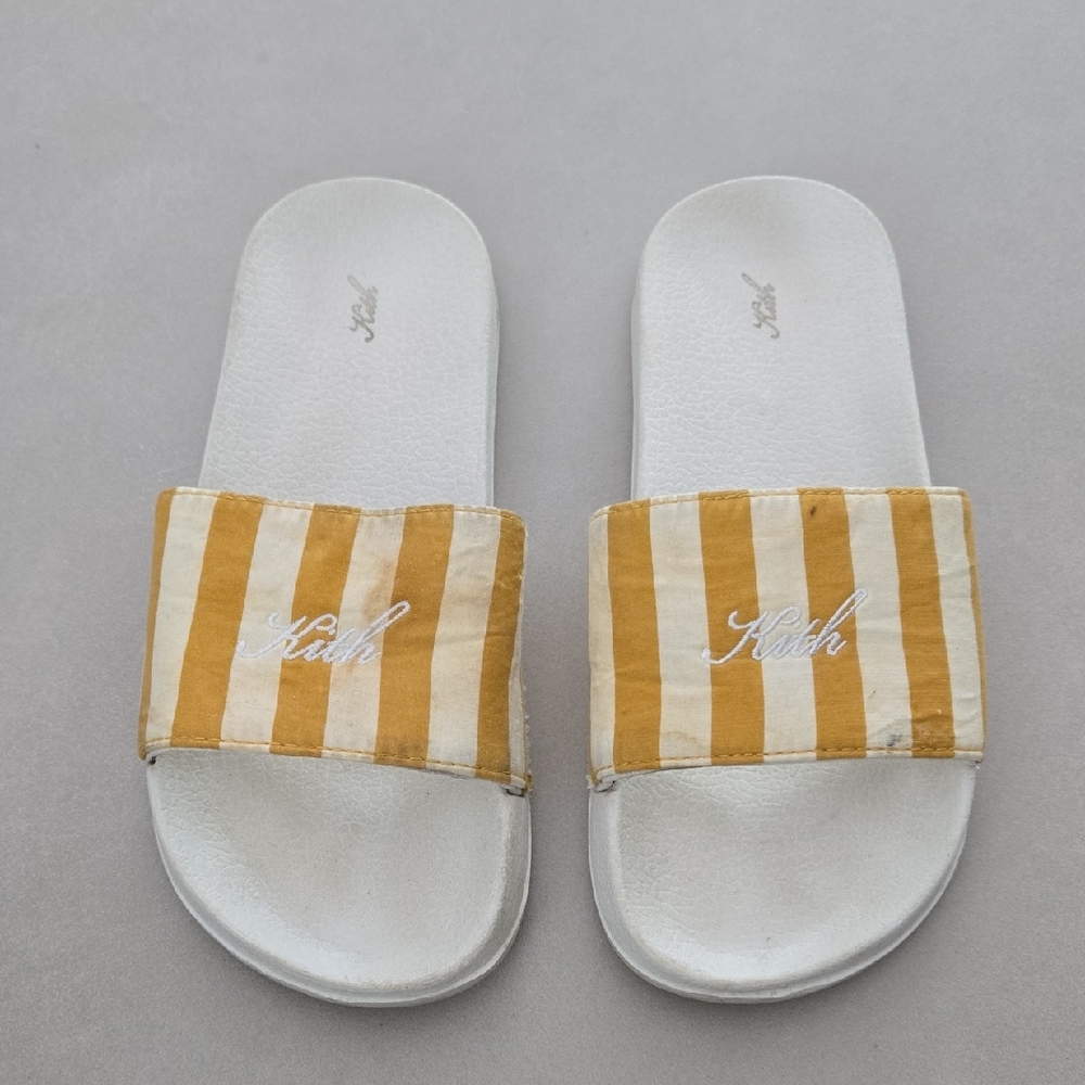 Kith White & Yellow Striped Slide Sandals Size 38/ 8 US
